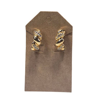 Vintage Joan Rivers Clip On Earrings Gold Rope Hoop Crystal Rhinestone Women's